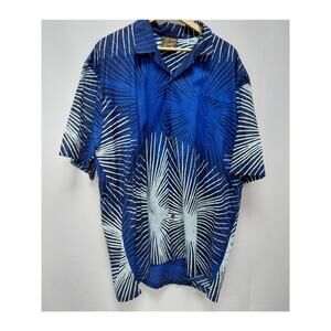 Caribbean Batik Blue Palm Print Shirt Woven Short Sleeve Size XL